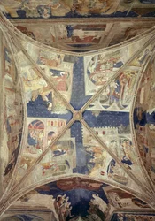 View of the Ceiling of the Chapel of the Tinel with Scenes from the Life of St. Martial, 1344-45